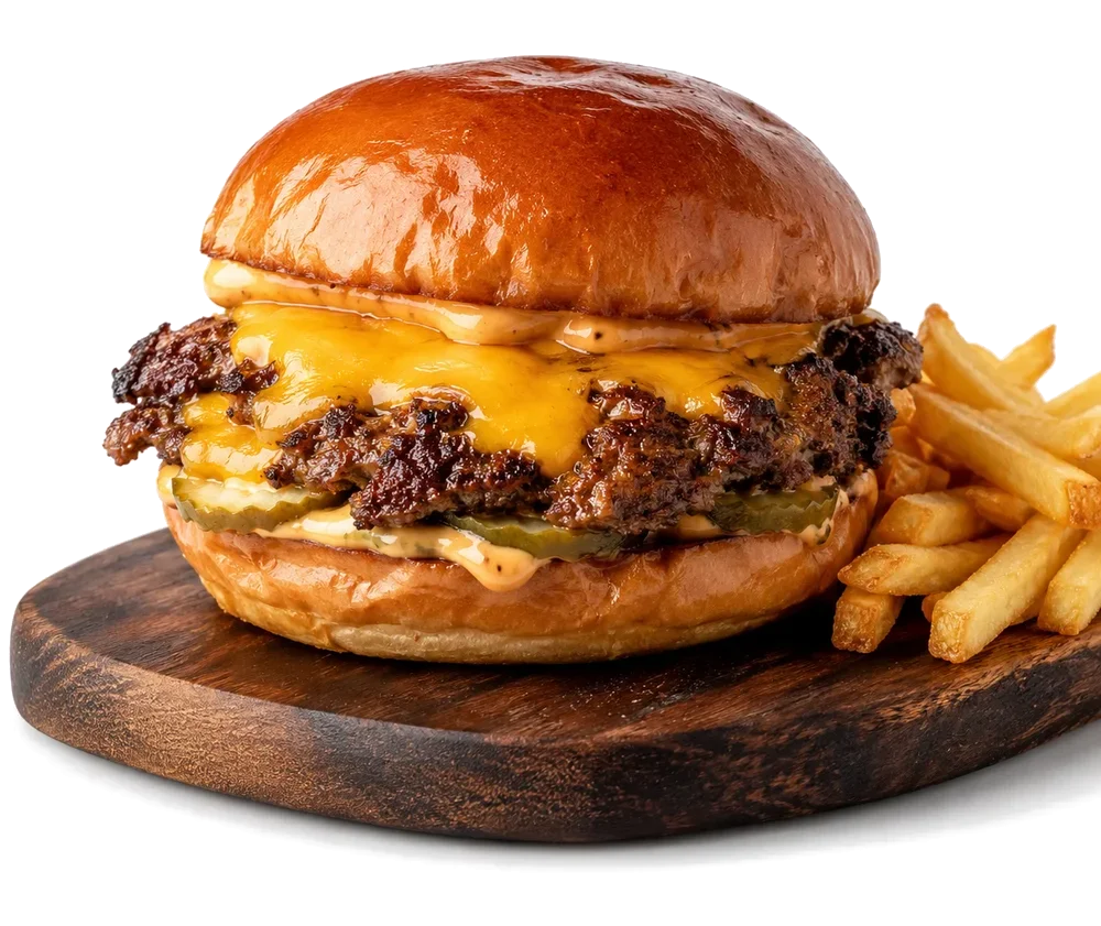 Double smash burger med fries